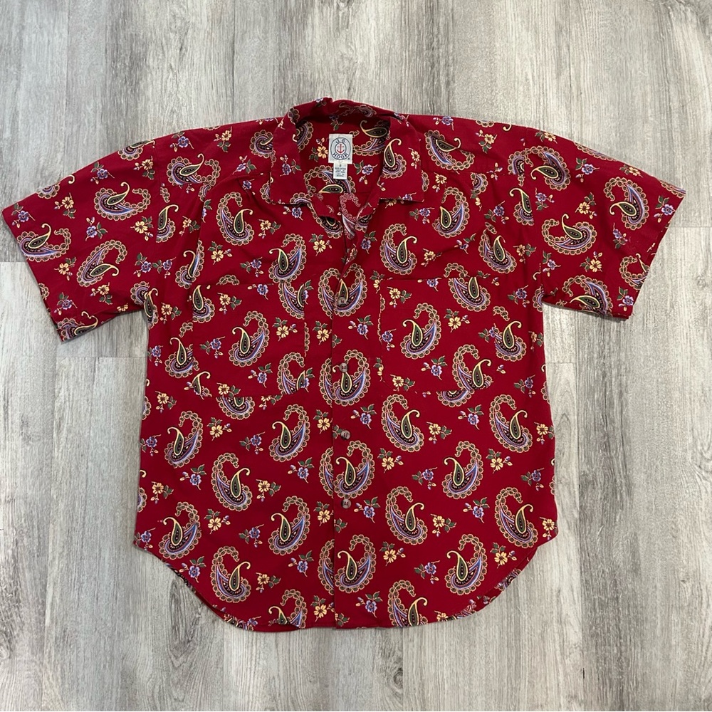 VTG J.G. Hook Paisley Western Button Down Short Sleeve Shirt Womens 8 Red Rodeo